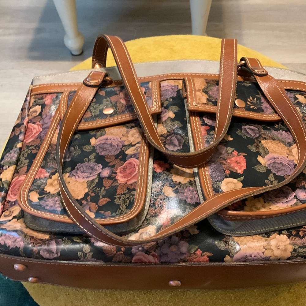 Patricia Nash Black and Brown Shoulder Bag with Floral Design